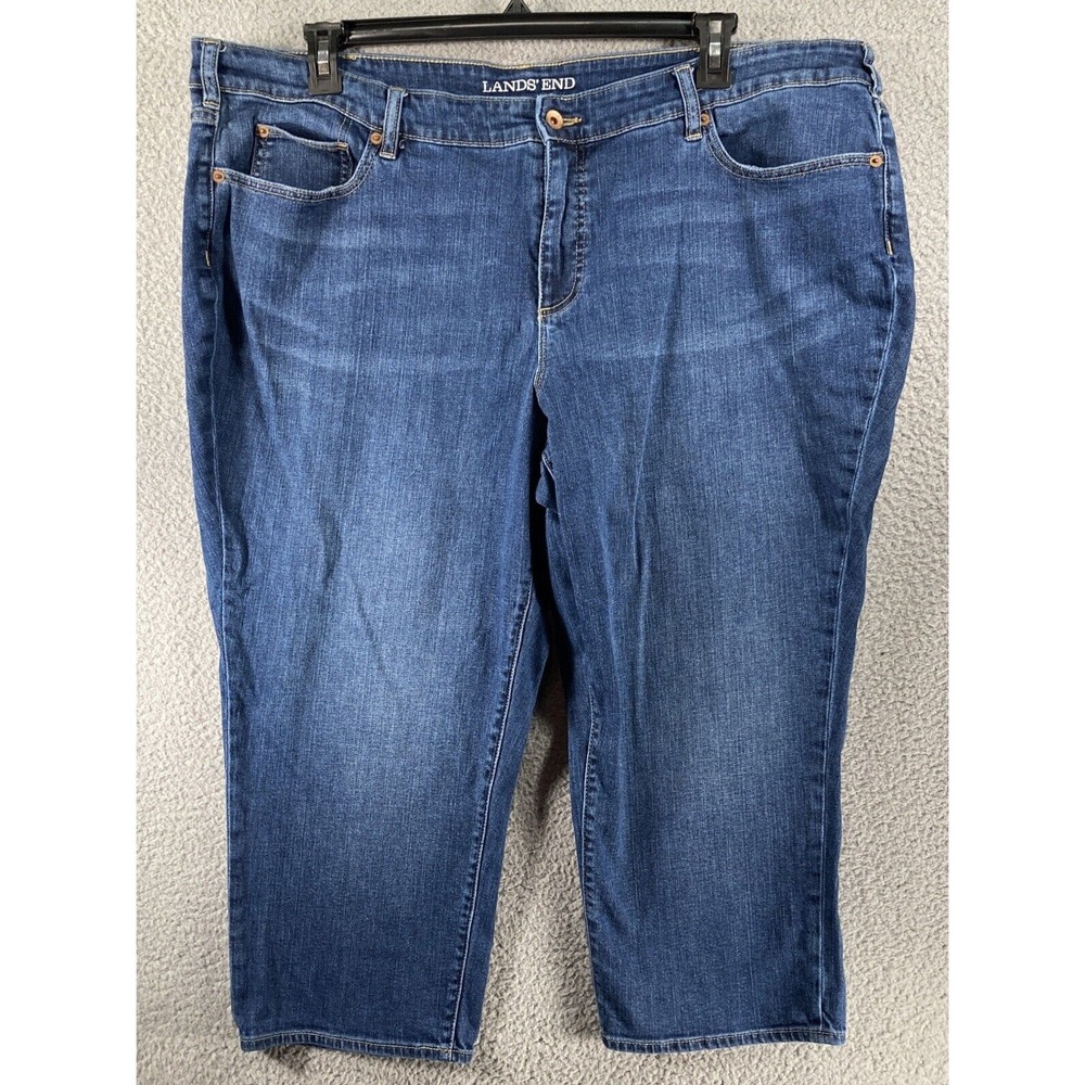 Lands' End Jeans Women's Plus 24 Blue Mid Rise Crop Cotton Blend Stretch